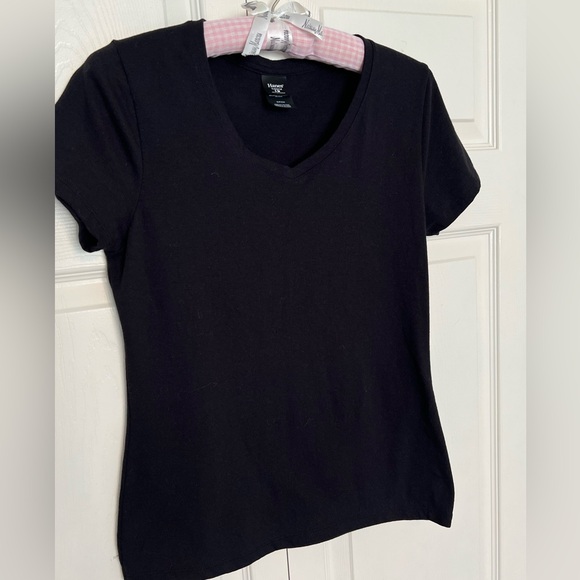 Hanes Triblend Short Sleeve V-Neck Top in Black-Size S - Picture 2 of 7